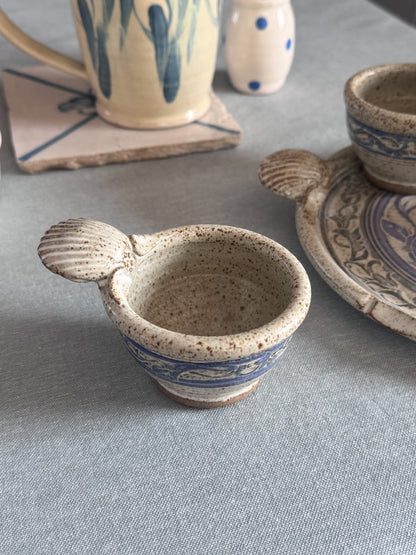 Very Rare Studio Pottery Scalloped Shell Cruet Set by Mike Goddard, Manningtree Pottery