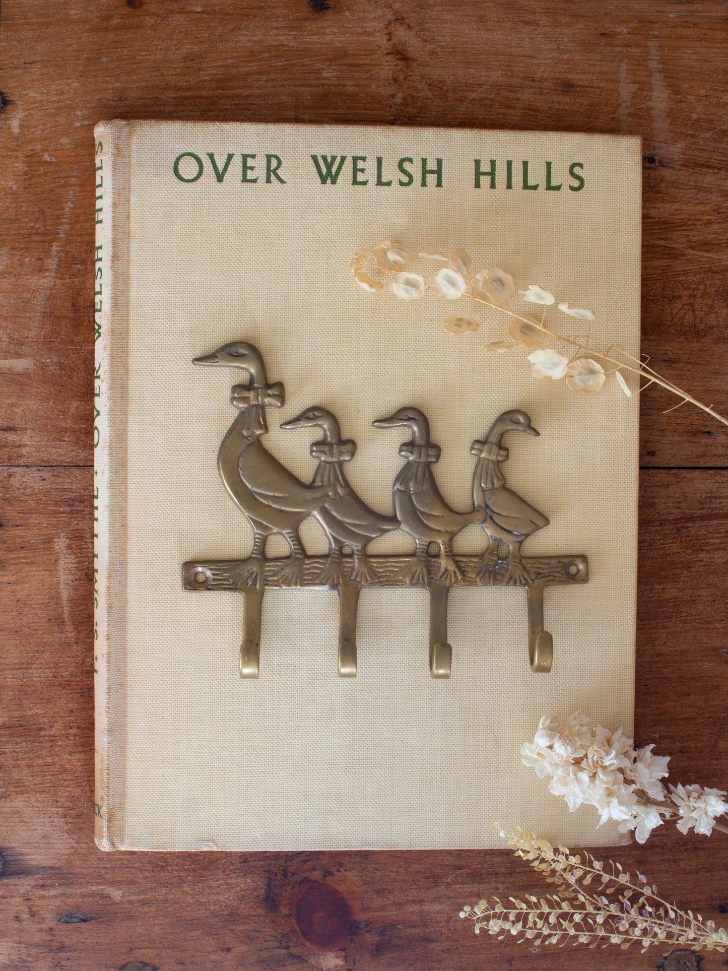 Vintage Solid Brass Four Geese Wall Hook Rack