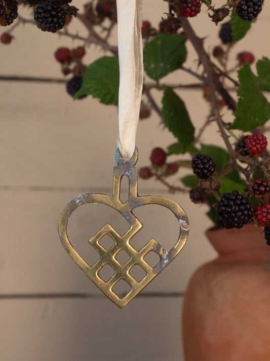 Vintage Solid Brass Christmas Decoration - Heart Shaped Bauble