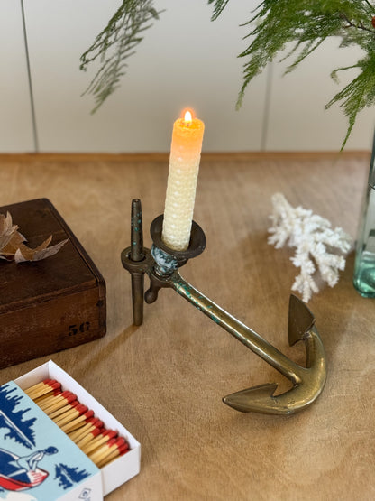 Large Vintage Solid Brass Ship’s Anchor Candlestick Holder