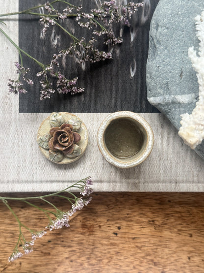 Miniature Studio Pottery Rose Ring Box by Acanthus Pottery, Aylsham, Norfolk