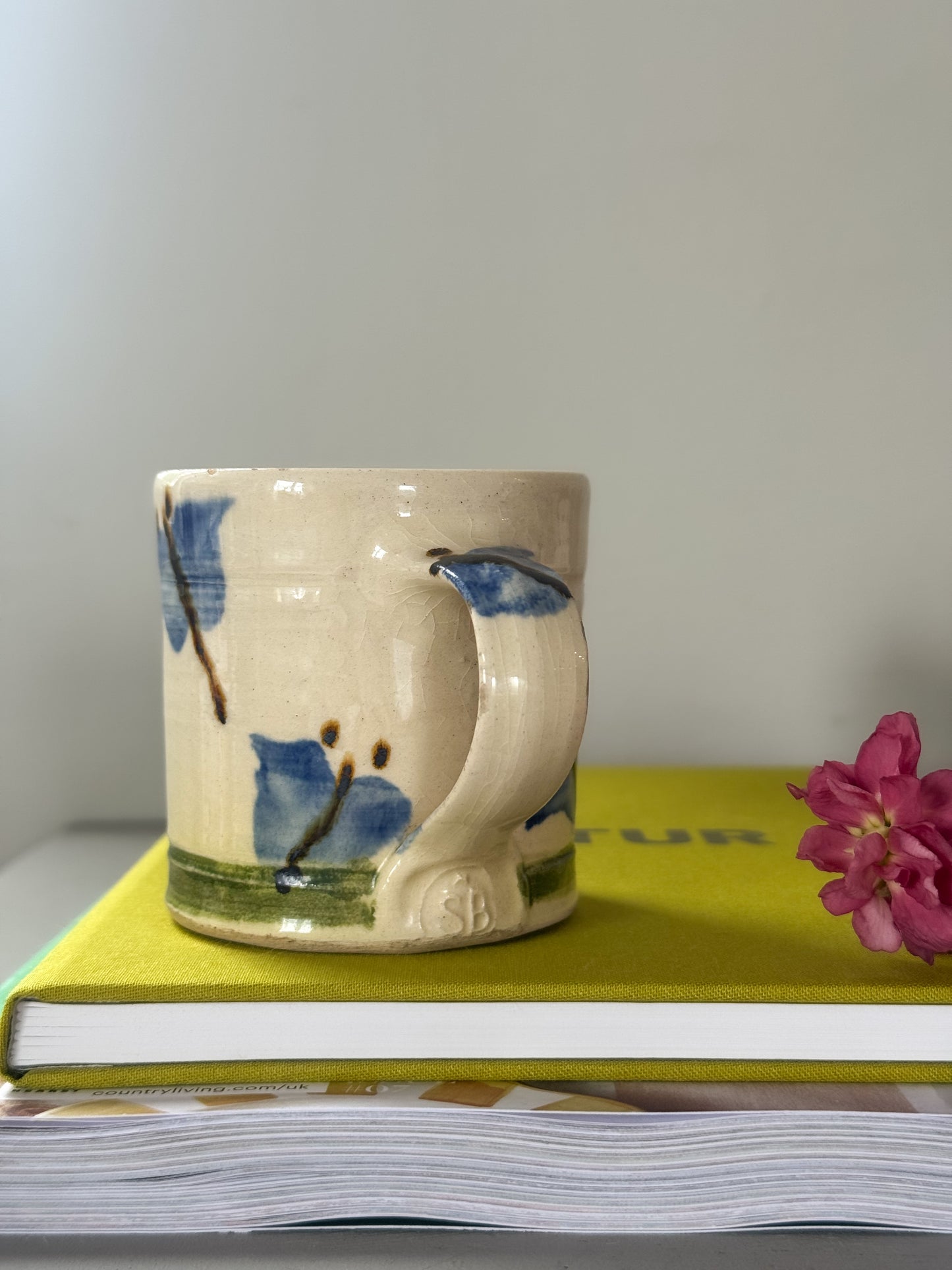 Vintage Studio Pottery Butterfly Mug • Blue & Green Glaze