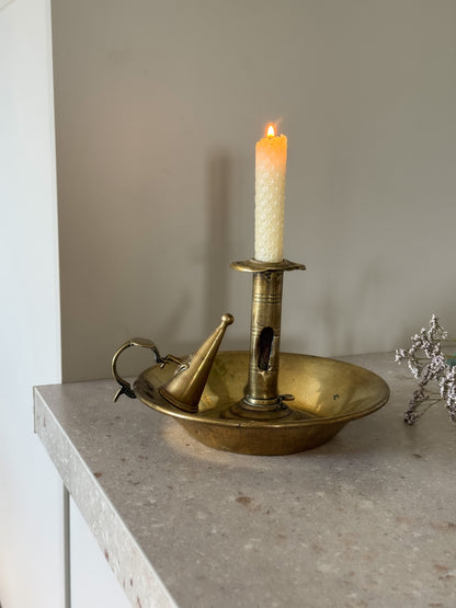 Extra Large Antique Brass Chamberstick with Snuffer - Handmade & Timeworn