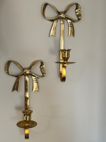 Vintage Pair of Solid Brass Bow Wall Sconces