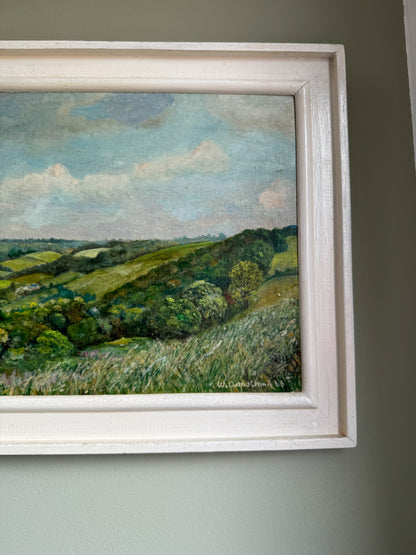Original Midcentury Rural Landscape Framed Oil on Board by W.Armstrong