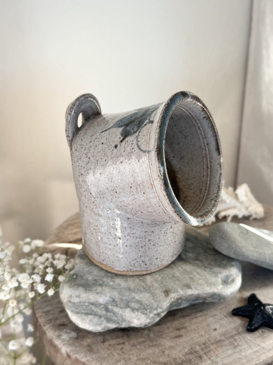 Vintage Speckled Studio Pottery Salt Pig with Hanging Loop