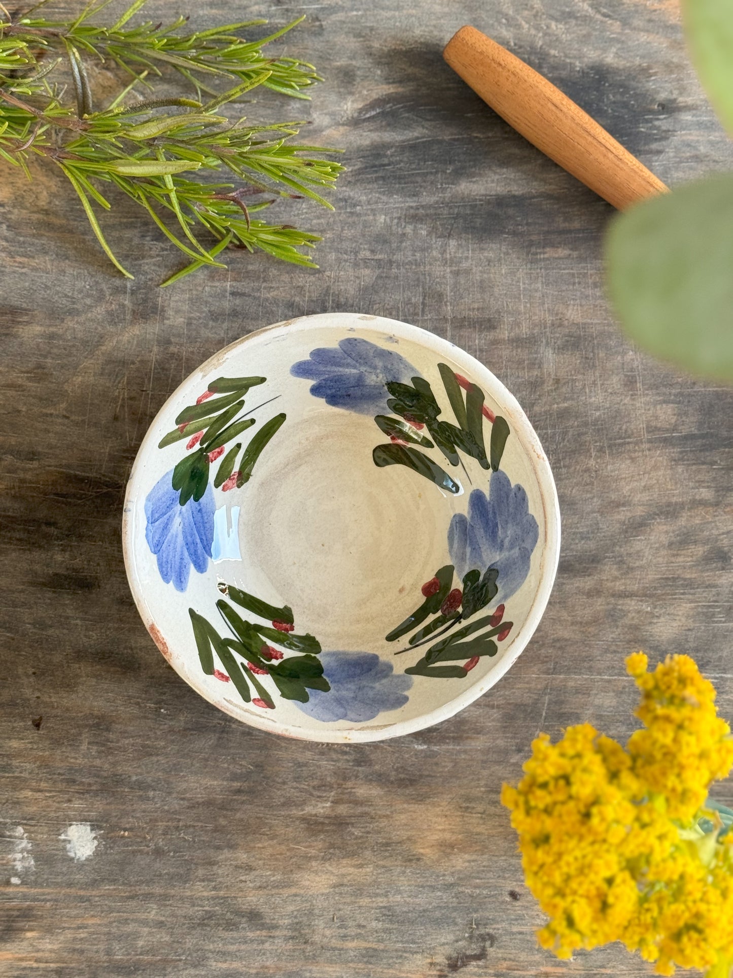 Small Handmade Pottery Floral Serving Bowl