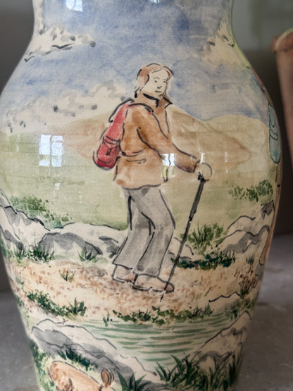 Rare Hand-Painted Studio Pottery Jug by David & Louise Salsbury ‘A Walk In The Mountains’