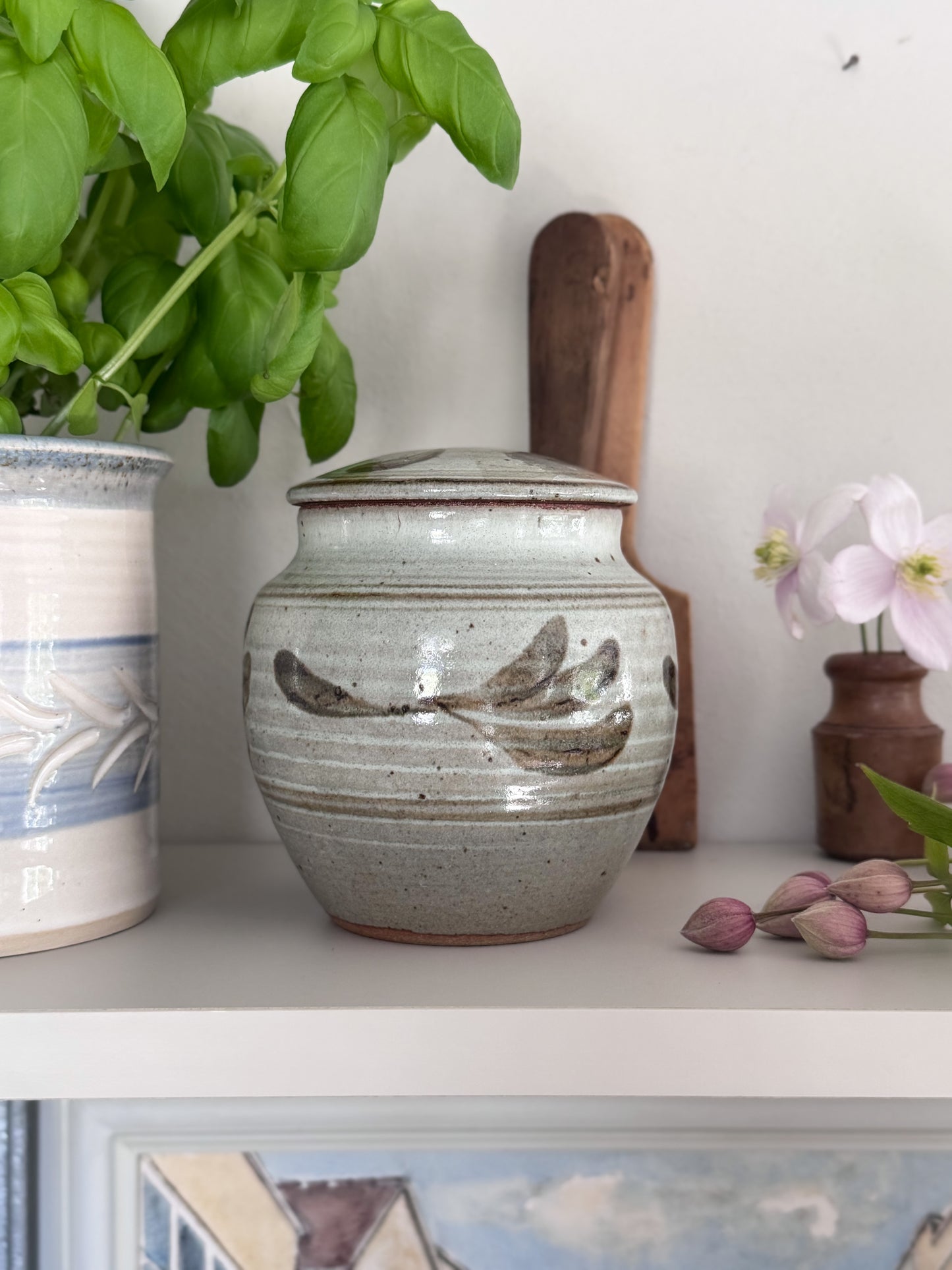 Vintage Studio Pottery Abstract Botanical Lidded Jar
