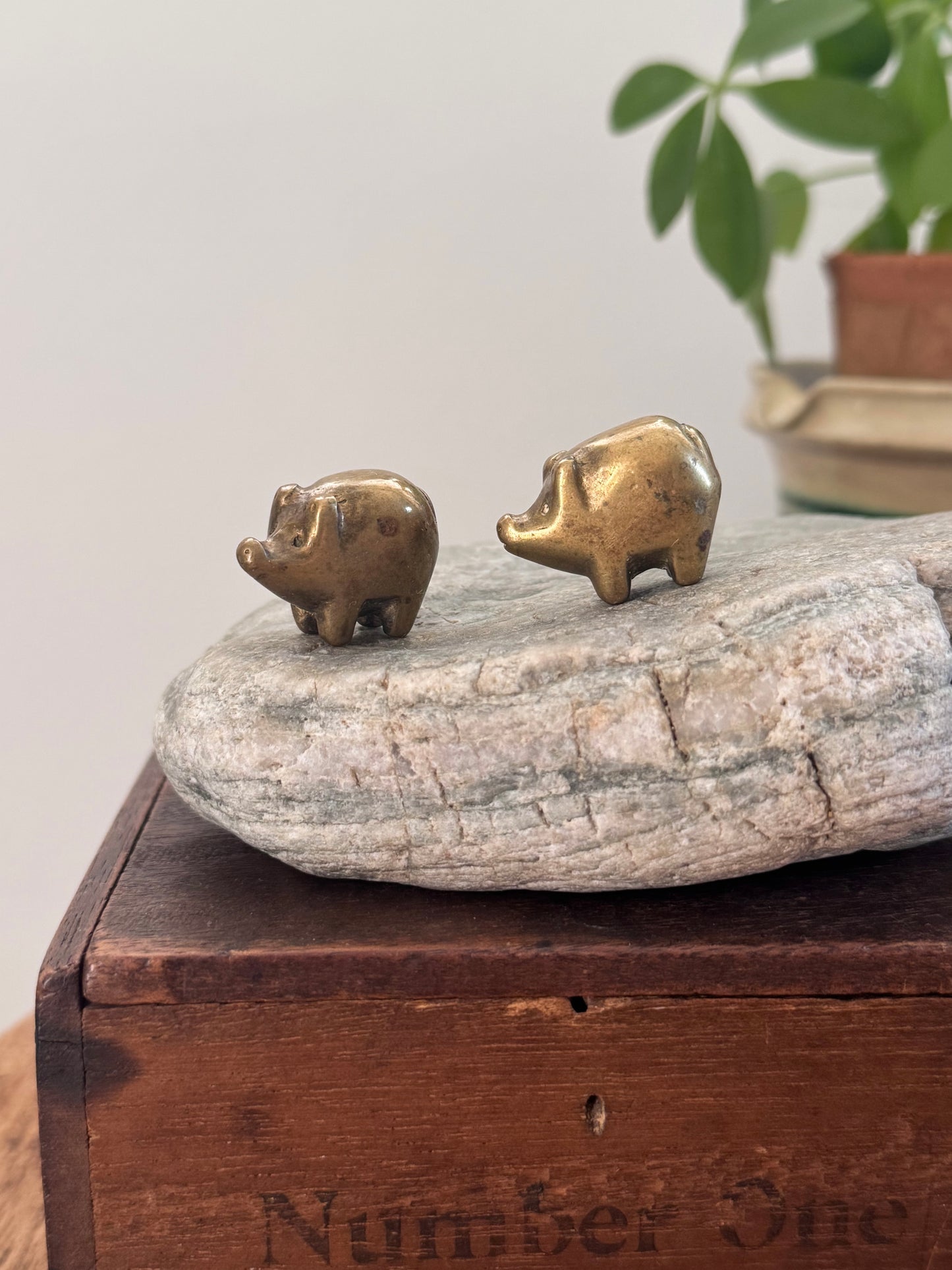 Vintage Solid Brass Miniature Pigs (Pair)