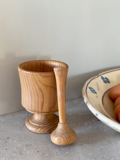 Vintage Portuguese Pine Pestle & Mortar