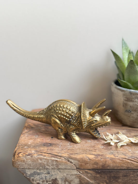 Rare Midcentury Solid Brass Dinosaur | Triceratops