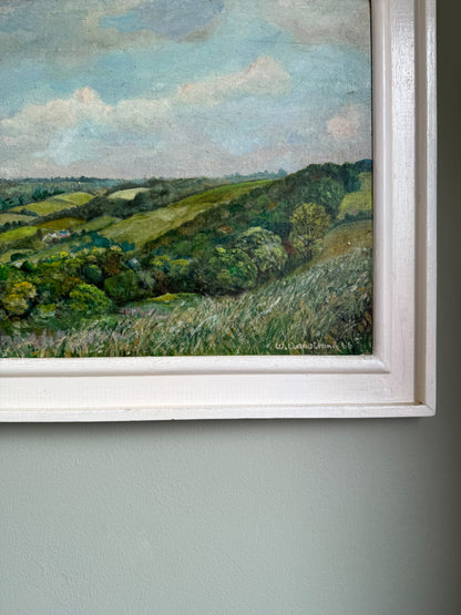 Original Midcentury Rural Landscape Framed Oil on Board by W.Armstrong