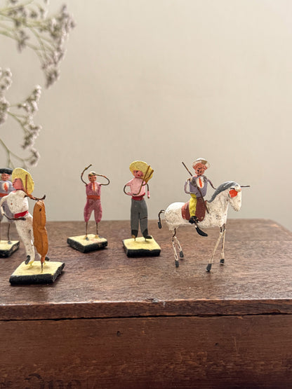 Vintage Handmade Mexican Folk Art Miniature Clay Figures - Set of 6