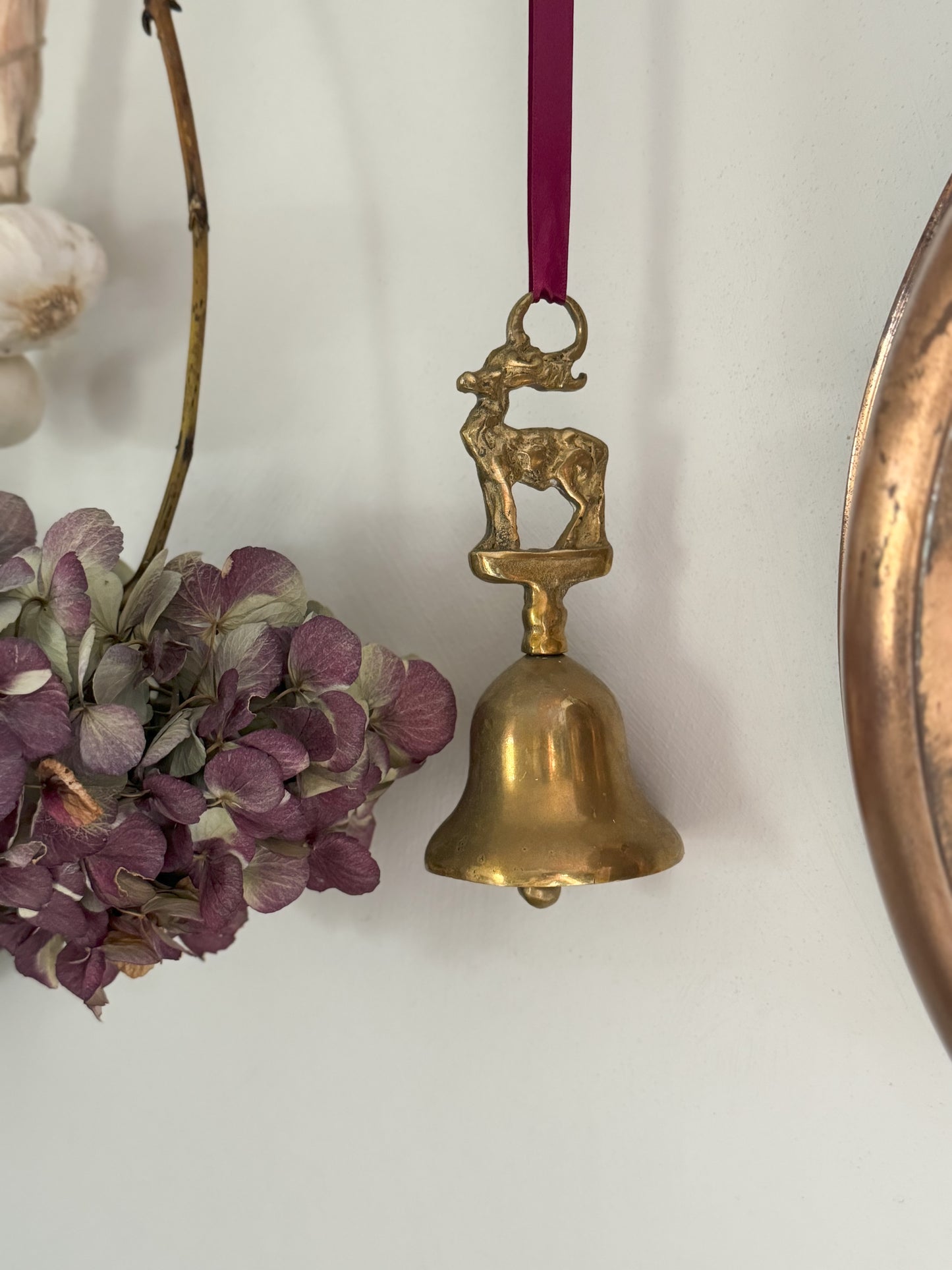 Vintage Solid Brass Stag Hanging Bell