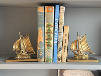 Vintage Solid Brass Sailing Ship Bookend Pair