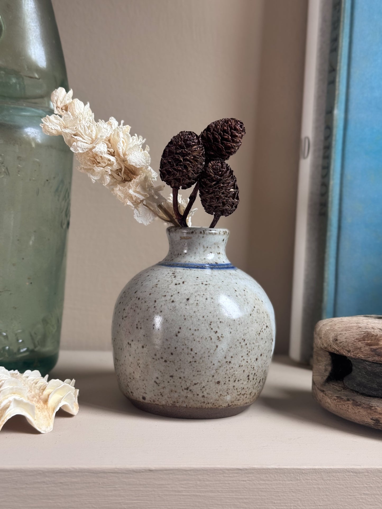 Vintage Speckled Blue Studio Pottery Bud Vase by David Champion, Yeo Vale Pottery, Devon