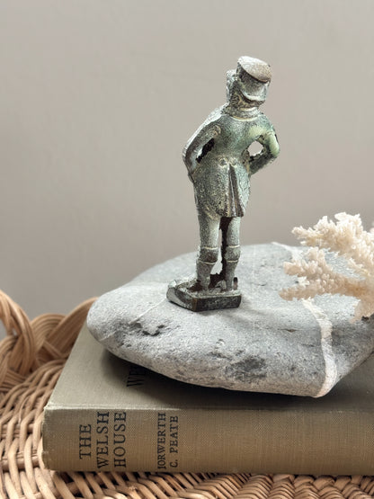 Vintage Solid Brass Gentleman Figurine with Natural Verdigris