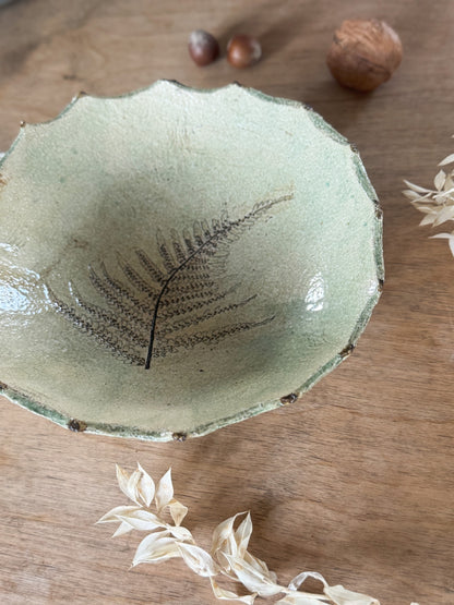 Vintage Studio Pottery Impressed Fern Botanical Bowl