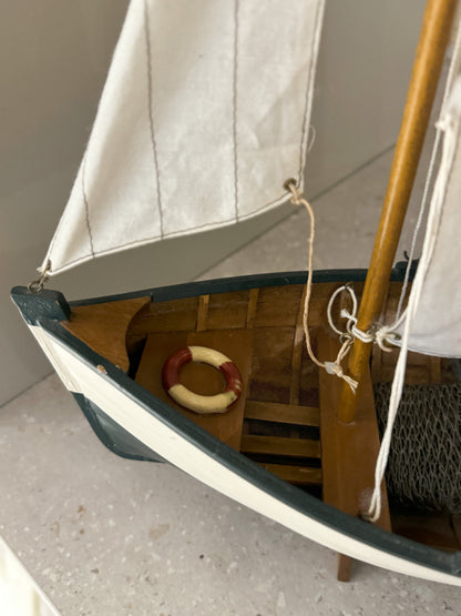 Large Handmade Wooden Sailing Boat with Oars