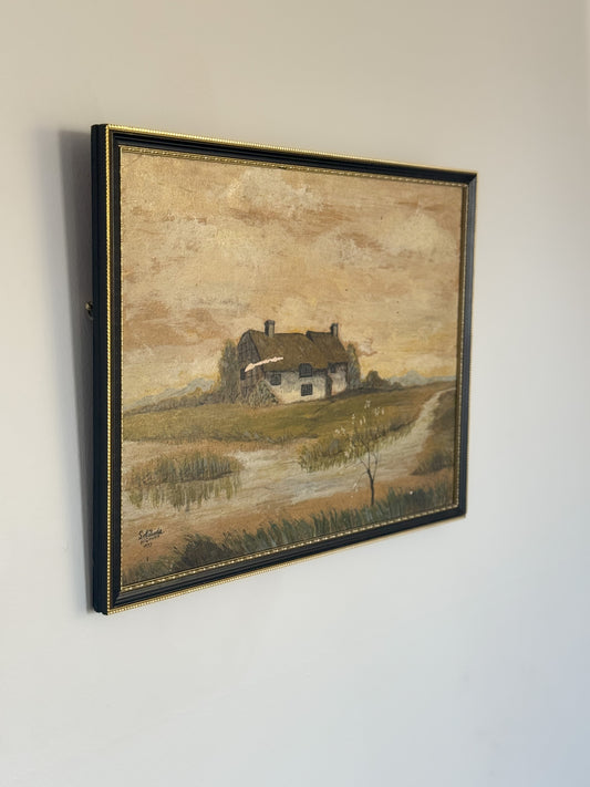 Vintage Original Framed Oil on Board, ‘Solitude’, W.Gower, 1977 | Thatched Cottage
