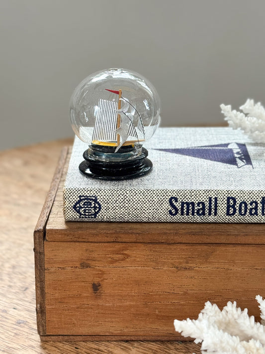 Vintage Midcentury Miniature Ship in Handblown Glass Globe - New Old Stock
