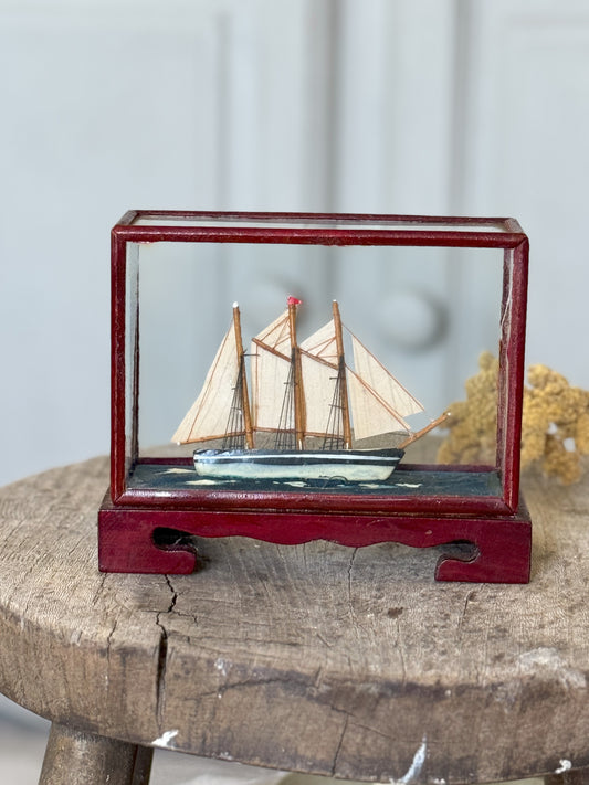 Vintage Miniature Cased Model Ship