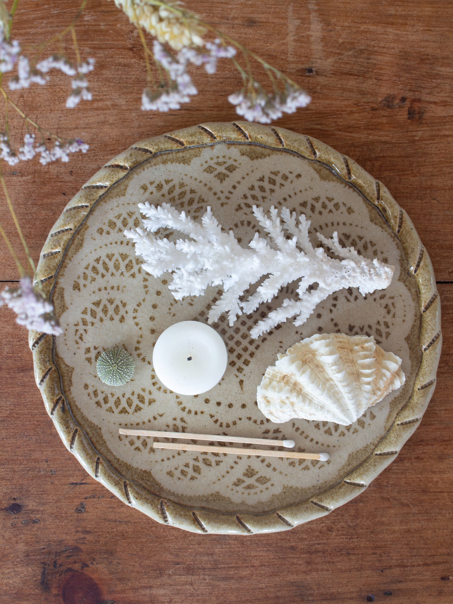 Vintage Studio Pottery Lace Detail Tray / Wall Plate