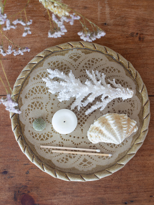 Vintage Studio Pottery Lace Detail Tray / Wall Plate