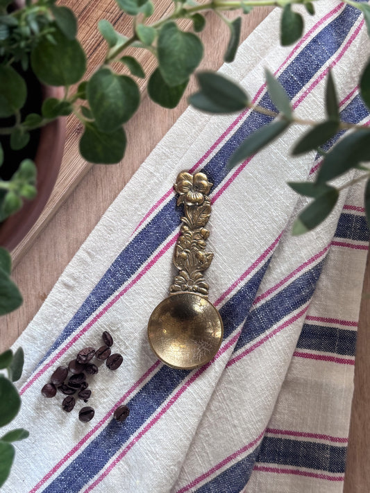 Vintage Solid Brass Floral-Handled Coffee Scoop