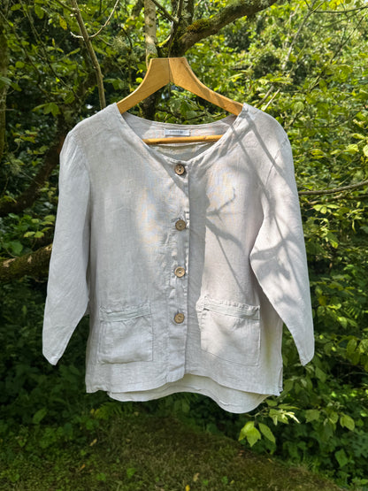 Colorie Paris 100% Linen Button-Up Top, Soft Grey, Size M-L