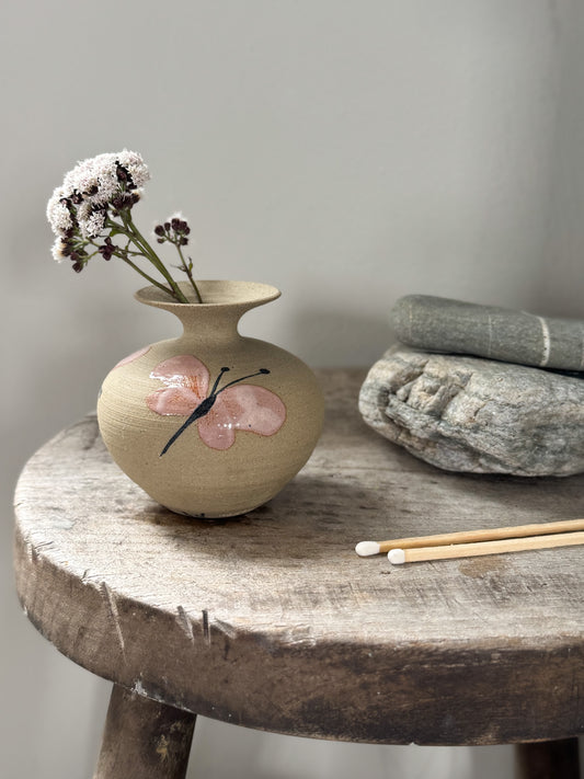 Vintage Studio Pottery Hand-painted Butterfly Bud Vase