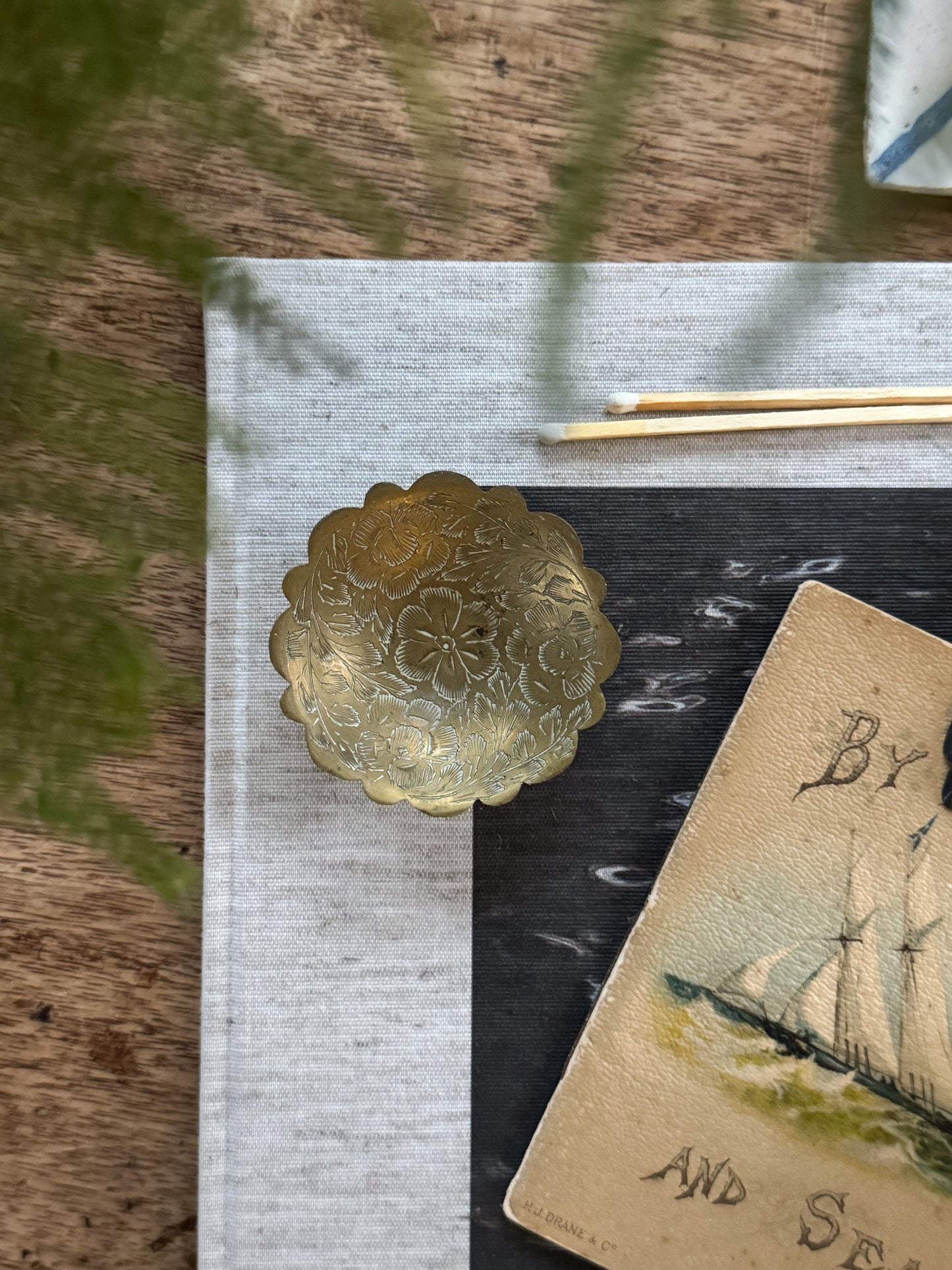 Vintage Solid Brass Floral Trinket Dish