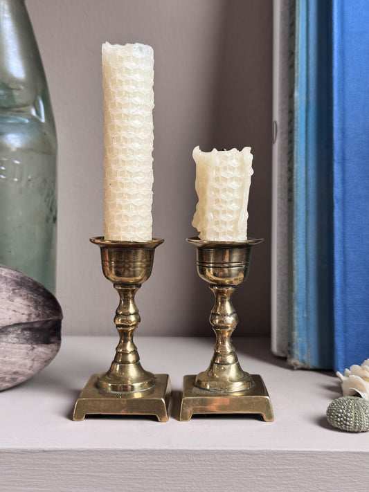 Pair of Midcentury Solid Brass Candlestick Holders