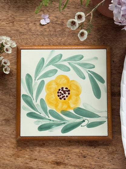 Vintage Hand-Painted Floral Tile Trivet