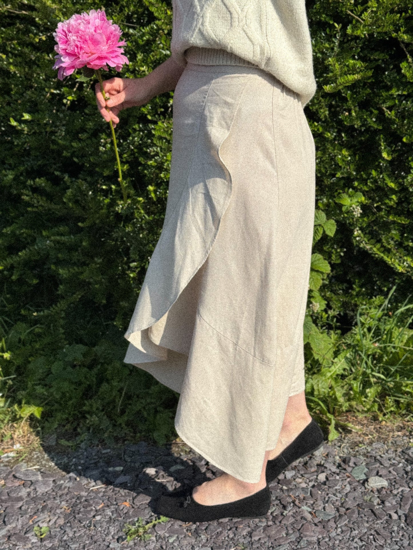 Vintage Westport Natural Linen-Blend Ruffle Skirt – Size L