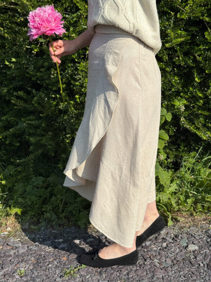 Vintage Westport Natural Linen-Blend Ruffle Skirt – Size L