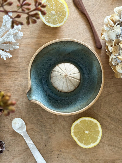 Vintage Studio Pottery Lemon Squeezer, Sea Blue Glaze