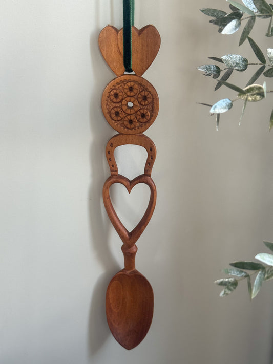 Vintage Large Intricately Hand-Carved Welsh Love Spoon