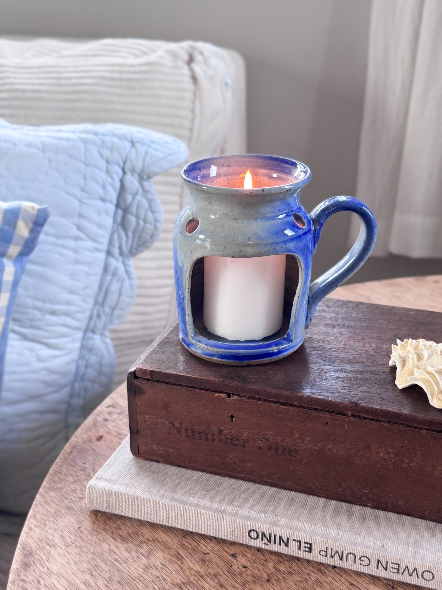Vintage Studio Pottery Speckled Blue Lantern