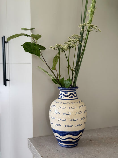 Large Vintage Mediterranean Studio Pottery Fish Vase