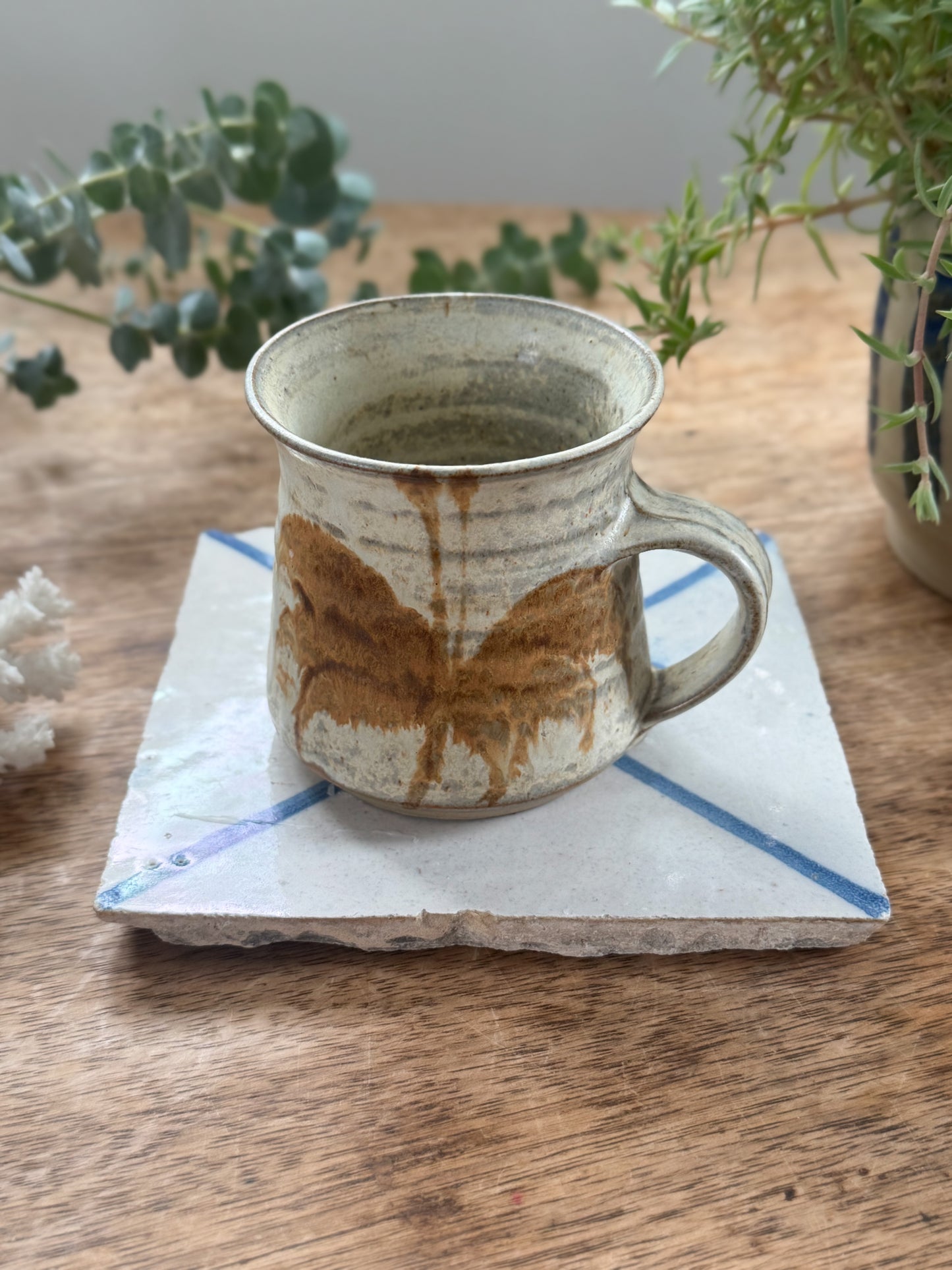 Vintage Studio Pottery Abstract Butterfly Mugs