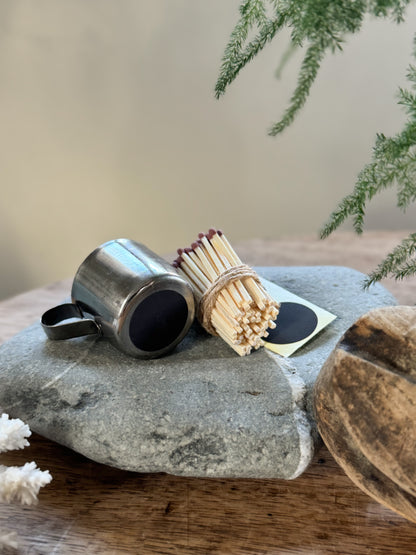 Vintage Midcentury Stainless Steel Match Pot Jug with Striker and Matches