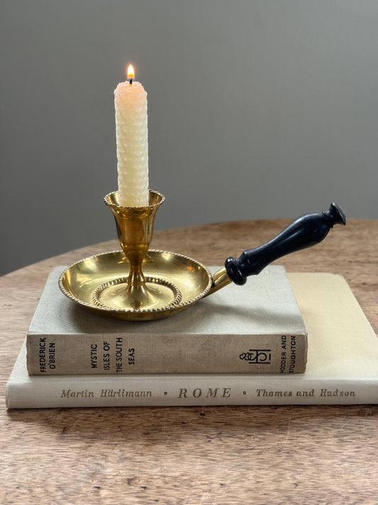 Vintage Brass Chamberstick with Long Wooden Handle