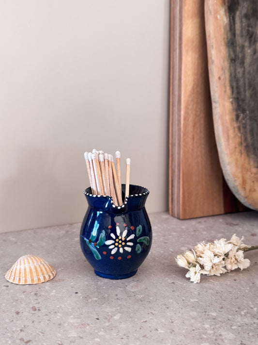 Vintage French Studio Pottery Blue Floral Creamer