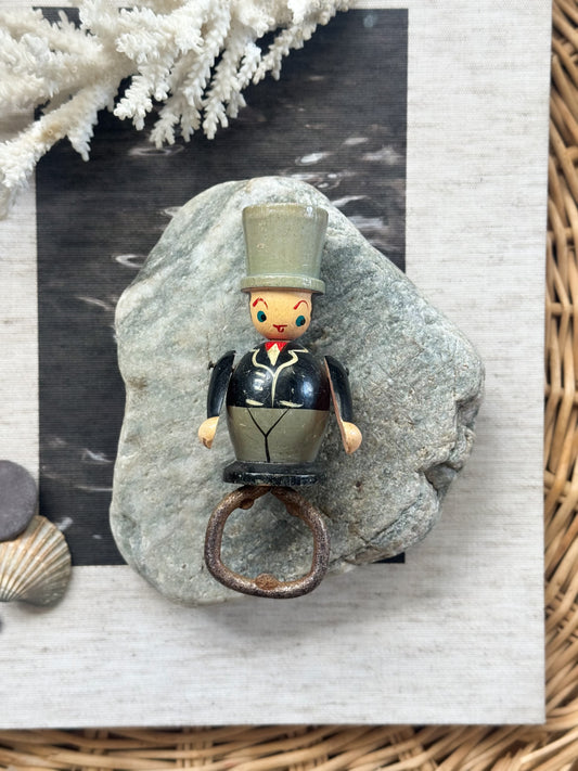 Vintage Hand-Painted Wooden Gentleman Bottle Opener