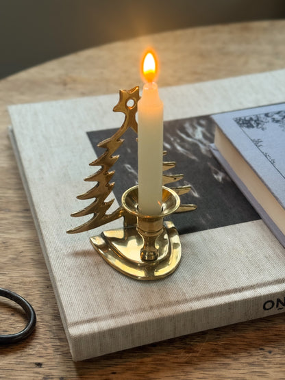 Vintage Solid Brass Christmas Tree Candle Holder (Freestanding or Wall-Mounted)