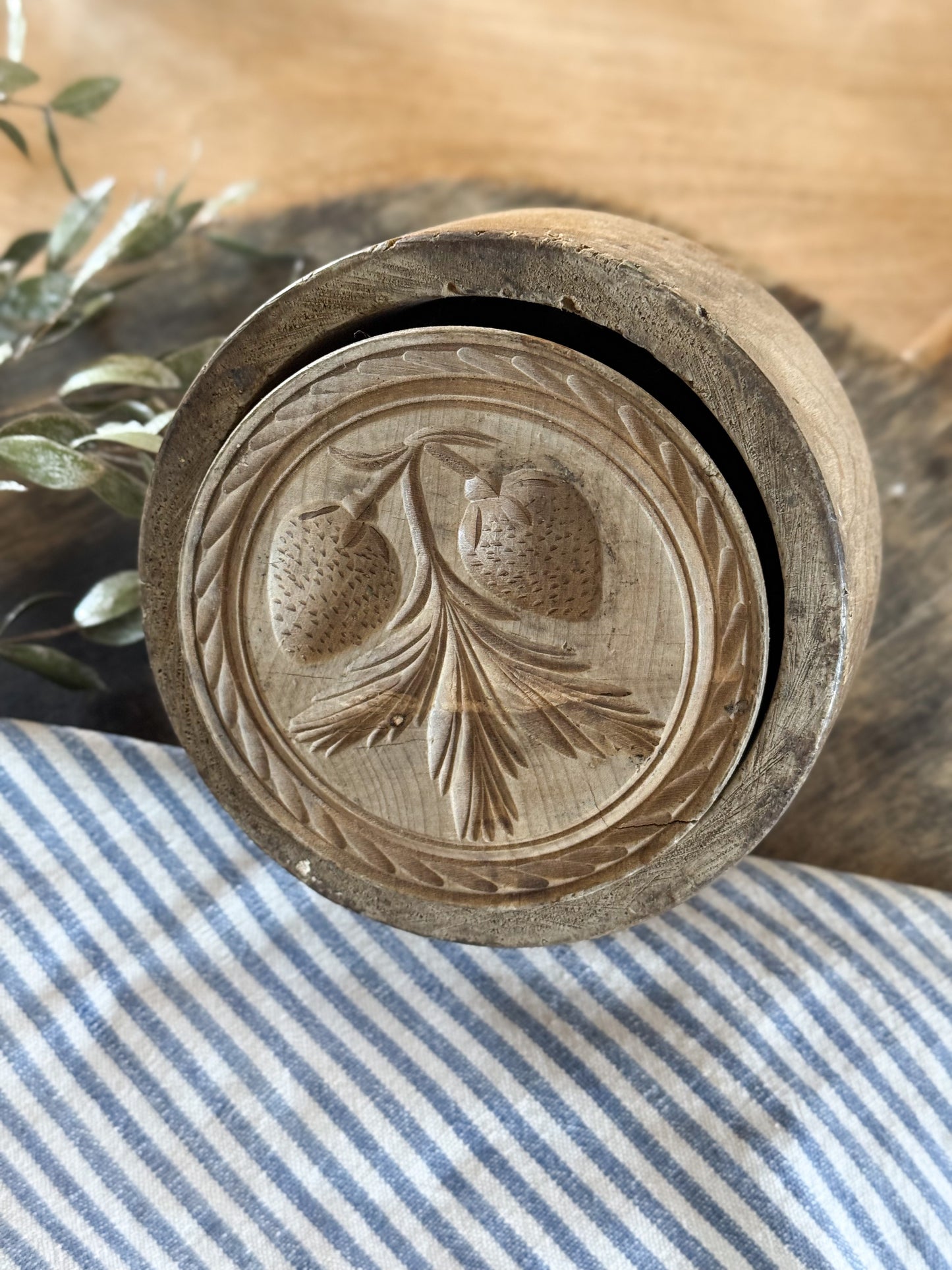 Large Antique Victorian Hand-Carved Strawberry Butter Stamp