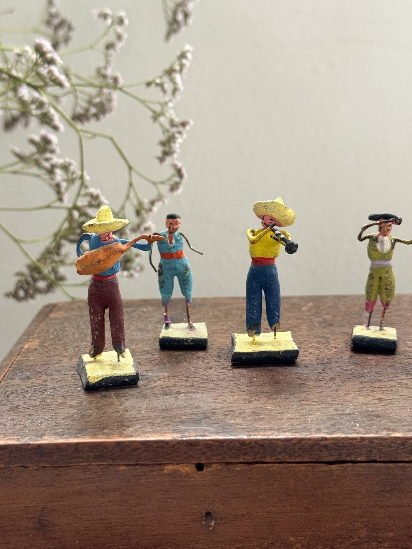 Vintage Handmade Mexican Folk Art Miniature Clay Figures - Set of 5