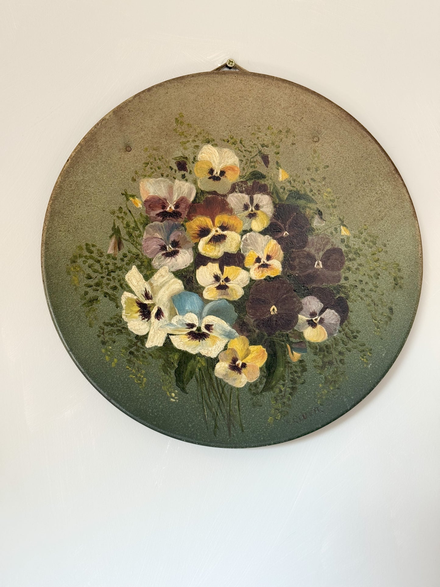 Hand-Painted Folk Art Metal Pansy Plate